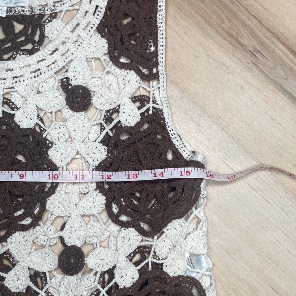 Rebellion Again Women XS Brown Cream Crochet Floral Crop Top Vest 27588 Boho - Picture 5 of 7
